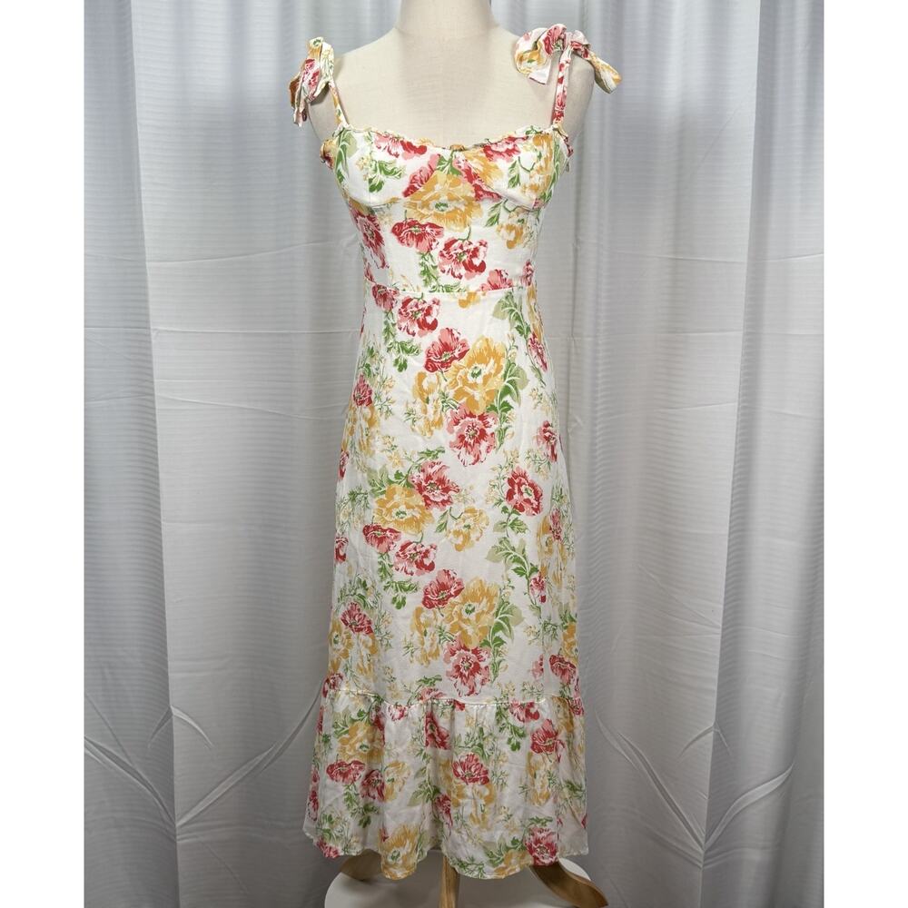 REFORMATION Nikita Floral Georgette Midi Dress Winona Women's Size 6 Bows Ruffle